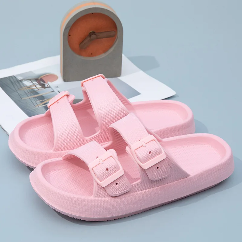 Summer Couple Flip Flops Outdoor Thick Sole Slippers for Women Men Home Sandals with Double Strap