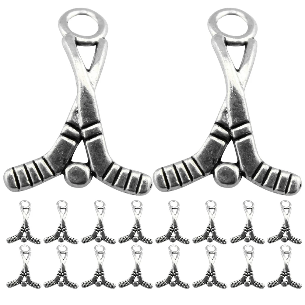 

100 Pcs Ice Hockey Pendant Jewelry Making Charms Pendants Ancient Silver for Bracelet DIY Craft