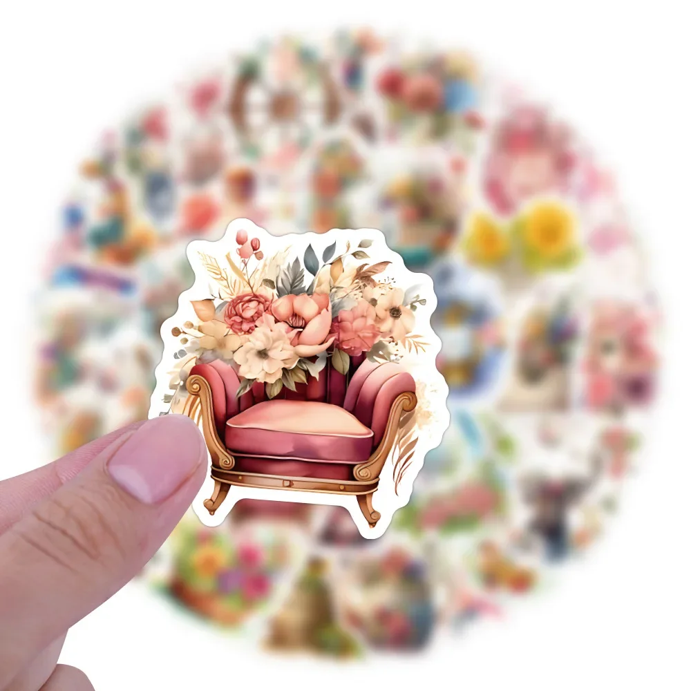 10/55PCS Cartoon Cute Green Plants Flower Graffiti Stickers Decorative Decals DIY Laptop Luggage Phone Scrapbook Sticker Kid 