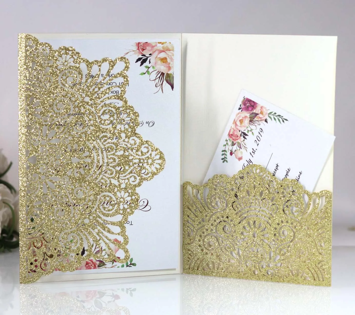 

Складной запрос с золотым блеском для свадьбы и помолвки, 12,5x18 см, 50 шт.
