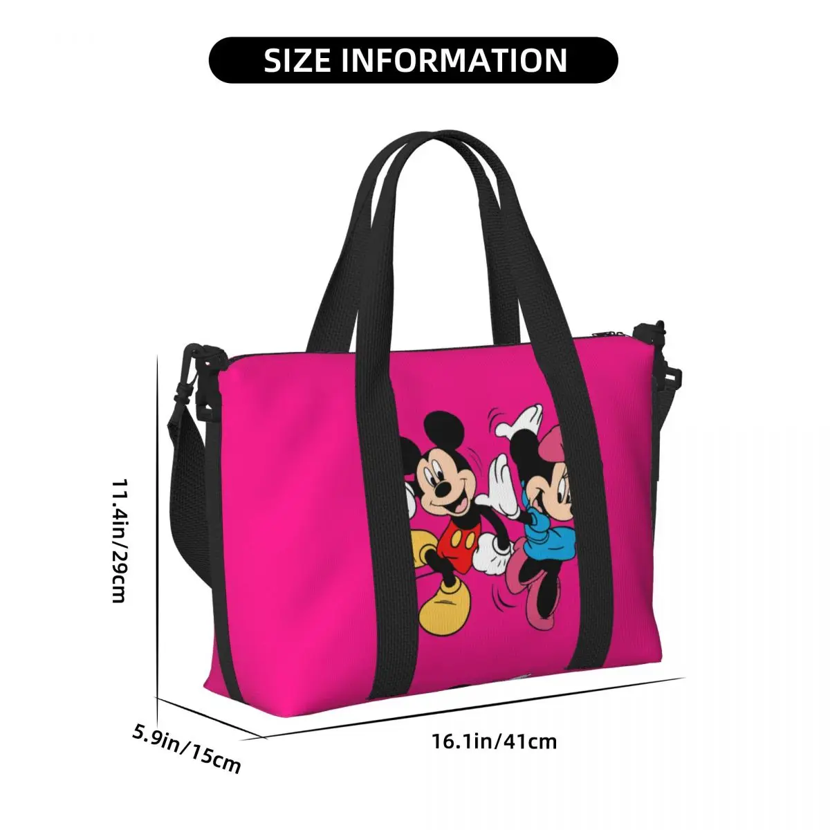 Custom Large Mickey Mouse Minnie Tote Bag Women Cartoon Shopper Shoulder Beach Gym Travel Bag