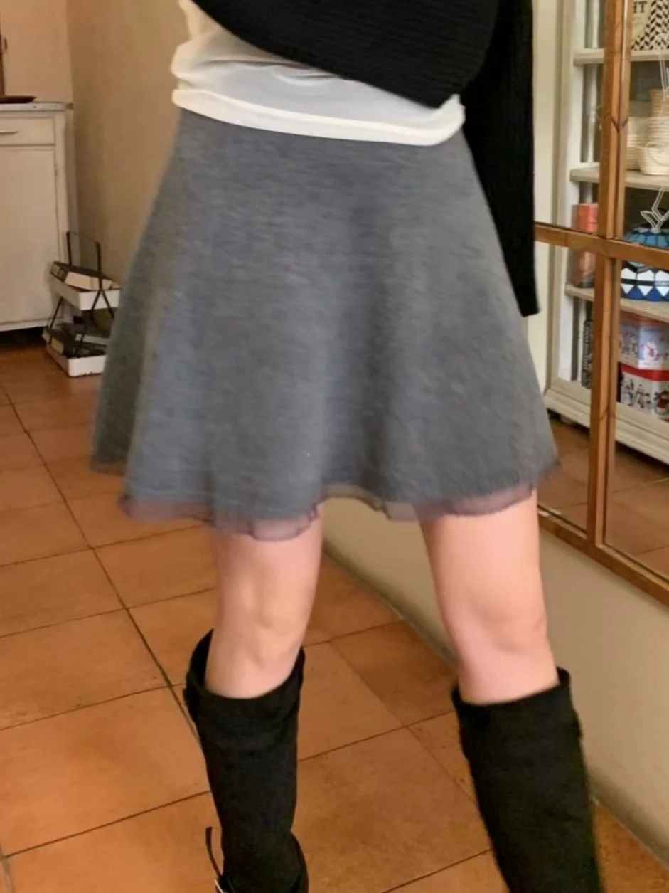 Gonna a trapezio patchwork in pizzo lavorato a maglia a vita alta Gonna da donna che dimagrisce delicata gonna f-lunghezza in maglia Sle Dongda Gate