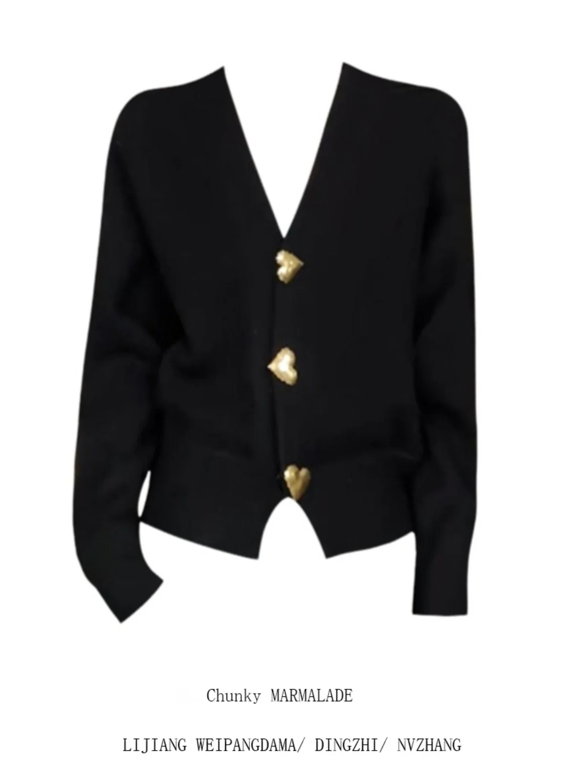 

Уютный вязаный кардиган большого размера с длинными рукавами и V-образным вырезом для женщин, осенне-зимний, универсальный, с пуговицами в форме сердца, черный