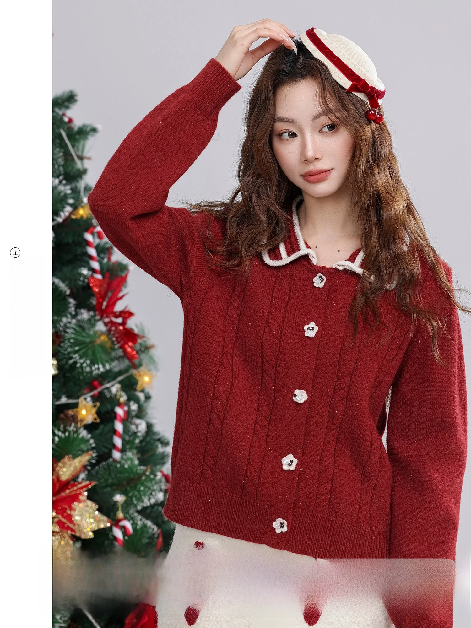 

Красный свитер с воротником-стойкой Cisas Aosphere для женщин, милый, винтажный, с длинными рукавами, свободного кроя, новинка зимы, верхняя одежда