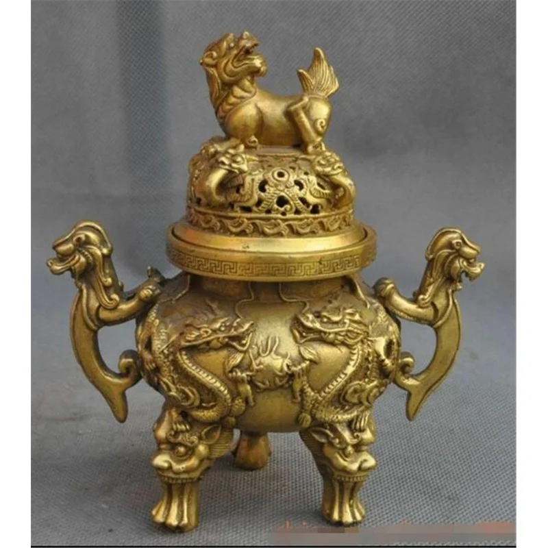 

Antique Buddhism brass dragon lion lions beast statues censer Incense Burners