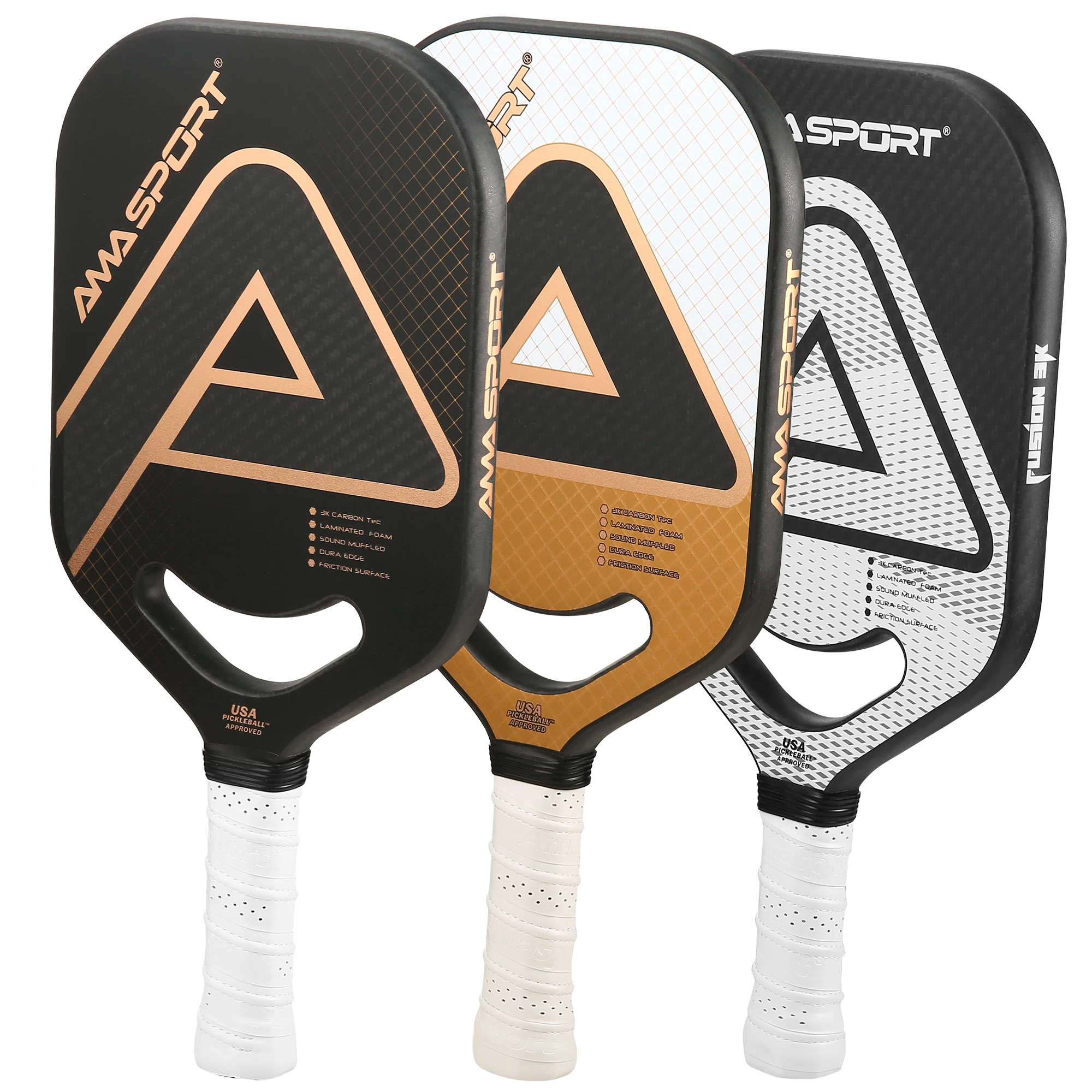 AMASPORT USAPA Pickleball Paddle with Maximum Spin 3K Friction Carbon Fiber Graphite Texture Surface Edgeless Pickle ball Paddle