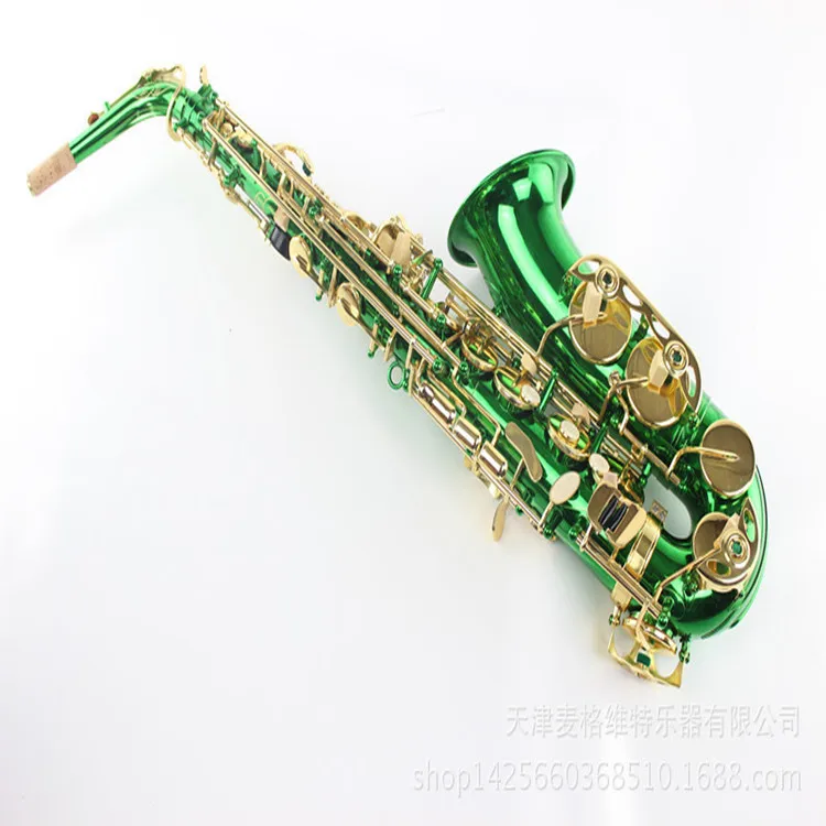 

Alto saxophone in E flat, beginner saxophone, green lacquer gold key saxophone
