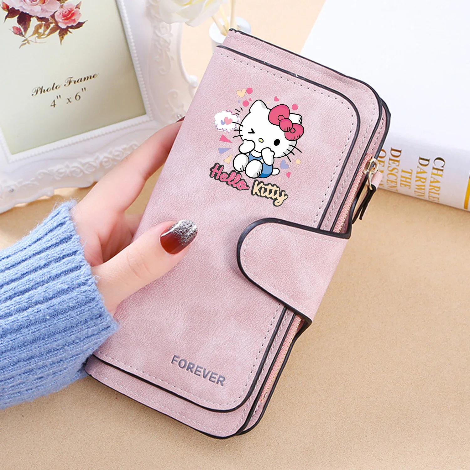 Cartera de Hello Kitty para mujer, billeteras de dibujos animados, tarjetero, monedero, bolso de Anime rosa, monedero de moda, billeteras de identificación, tarjetero femenino de regalo