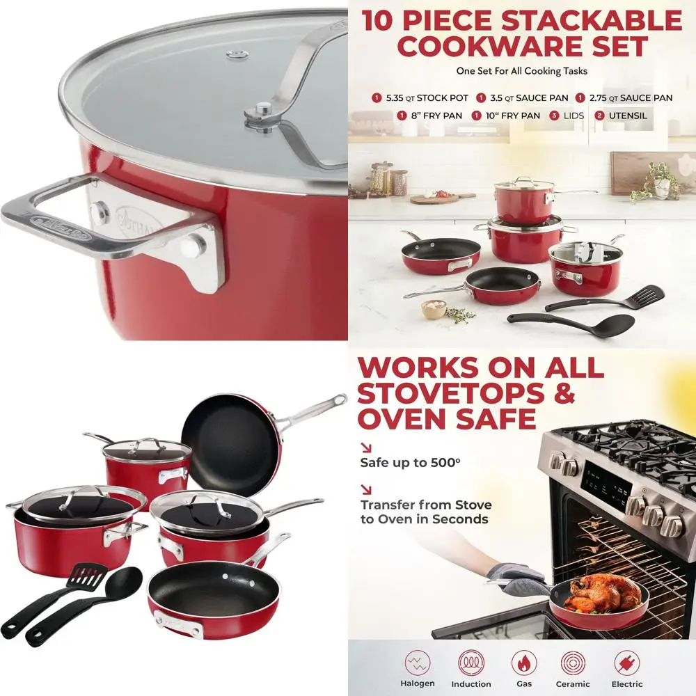 

10-Piece Non-Stick Cookware Set, Kitchen Pots and Pans, Non-Toxic, Dishwasher Safe Frying Pan Set