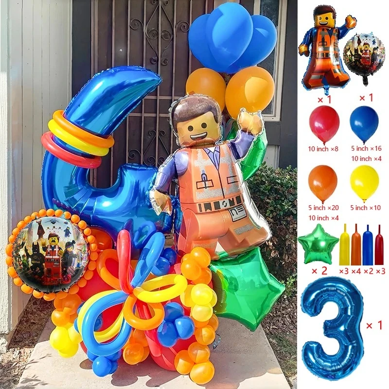 Cartoon Building Block Themed Party Balloon Set Colorful Latex Balloons for Baby Shower Kids Birthday Christmas Decorations - view 5