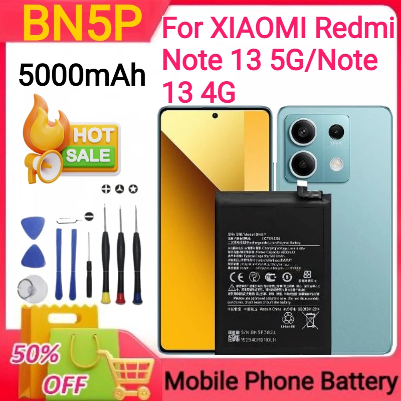 

100% новый аккумулятор BN5P 5000 мАч для XIAOMI Redmi Note 13 5G/Note 13 4G 2312DRAABG 23129RAA4G 23129RAA4G для мобильного телефона + инструменты
