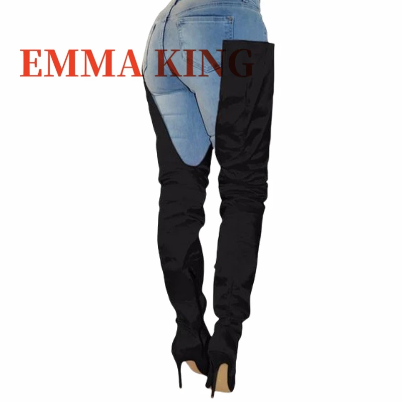 Autumn Women Thigh-High Boots Satin Leather Over-the-knee Boot Sexy Pointed Toe Pull On Street Style Women's Shoes Plus Size 44 image 3