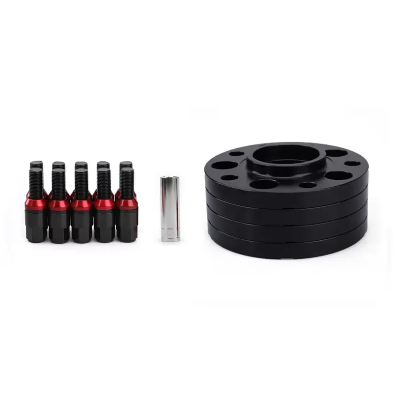 4pc 15mm 20mm 5x100 5x112 57.1mm Black Hub Centric Forged 6061 T6 Aluminum Wheel Spacer Kit+20 Extended Bolts Lug Nut for