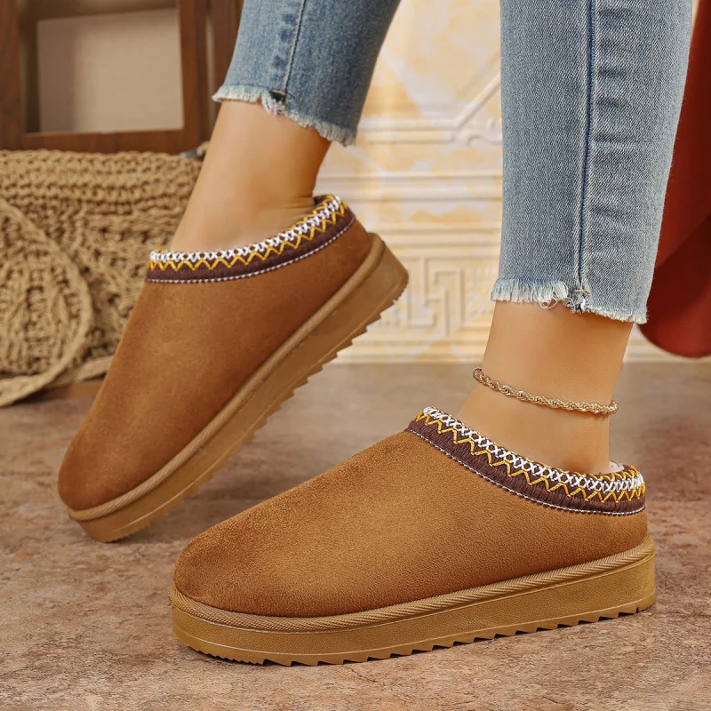 

Cross-Border plus Size 2025 Thick-Soled Lace Indoor Fashion Versatile Comfortable Warm Cotton Slippers for Women