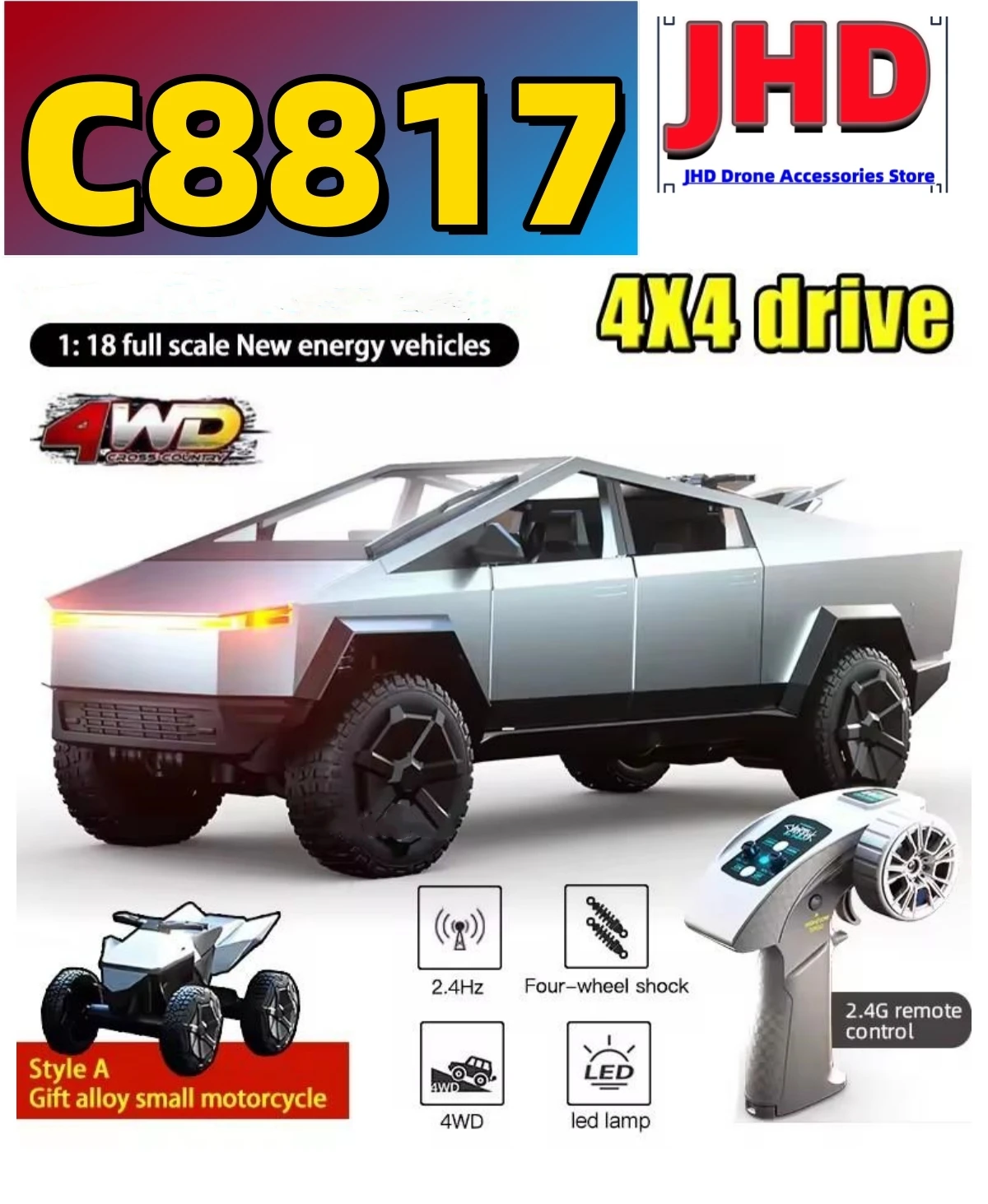 

JHD для 2025 года, новый JJRC C8817, радиоуправляемый автомобиль, сплав, радиоуправляемый кибергрузовик, внедорожное оборудование, оборудование для кемпинга, модель пикапа, игрушки на заказ