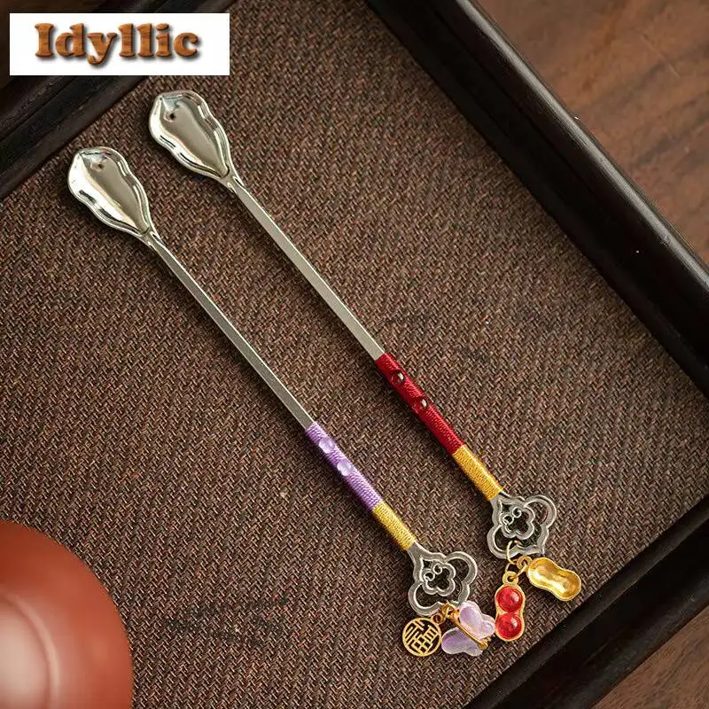 Home Alloy Long Tea Scoop Boutique Tea Presentation Vessel Chahe Shovel Household Awakening Tea Ladle Drinkware Equipment Craft