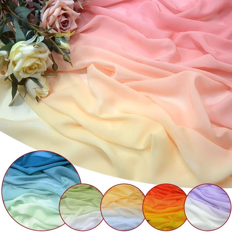 100*145Cm Rainbow Gradient Color Thin Chiffon Fabric 100D Organza Tulle Fabric Diy Ancient Style Hanfu Wedding Dress Stage Decor