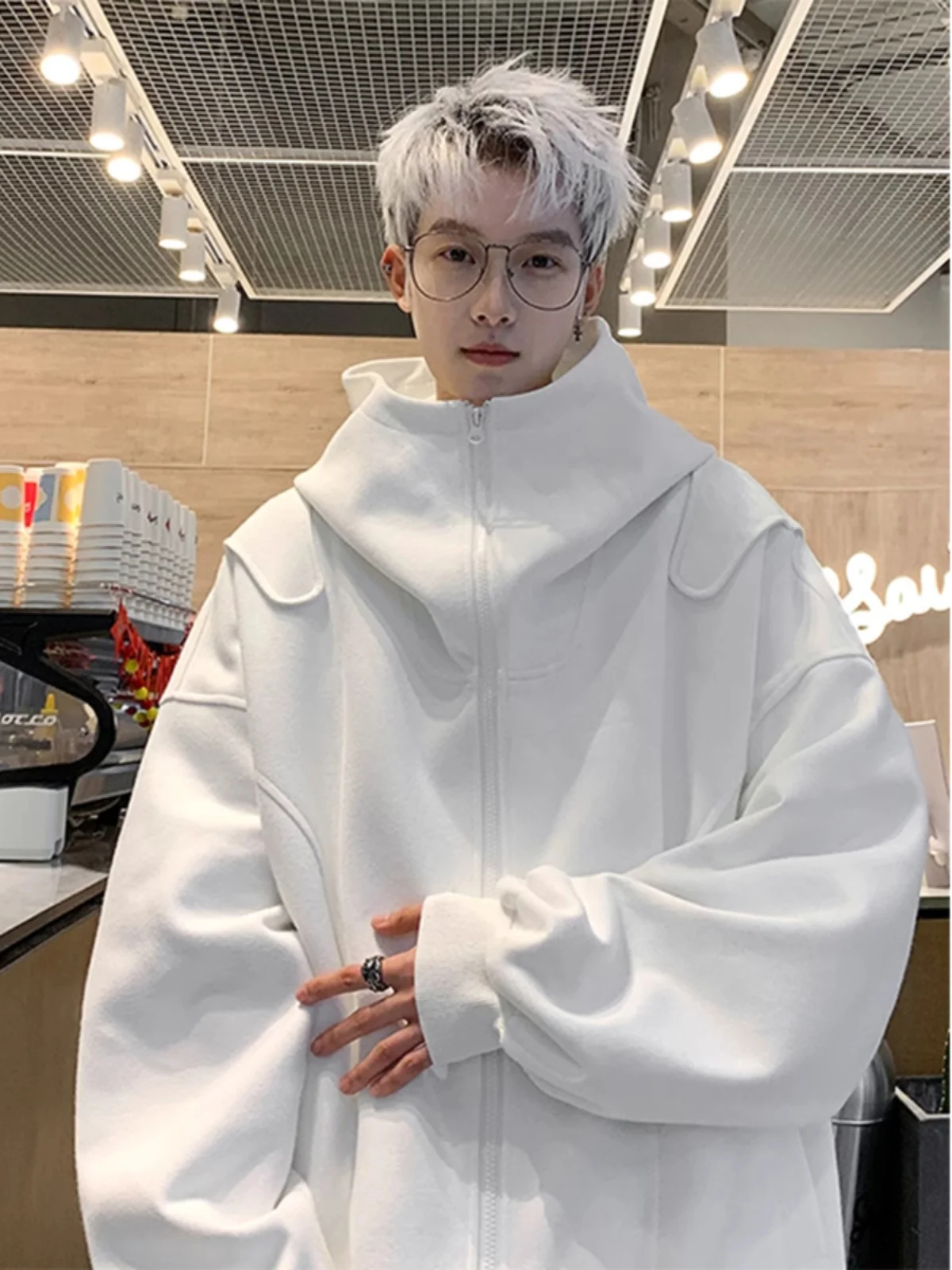 

Retro Oversized Fleece Hoodie Cardigan Men's Autumn Winter New Style Handsome Loose Fit Coat Ins Printed Casual Youth Trend