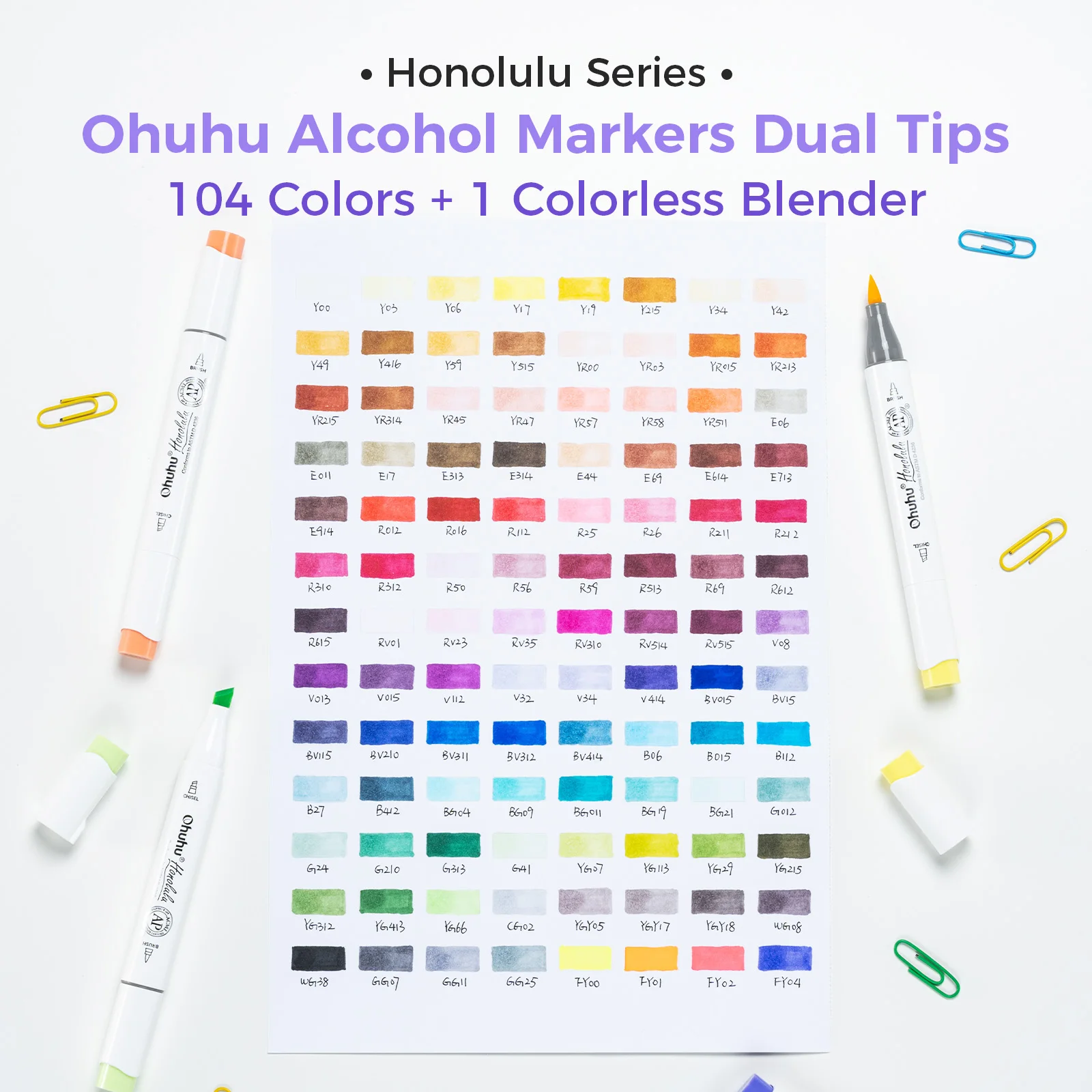 Ohuhu Honolulu 104 ألوان مجموعة أقلام تحديد الكحول الفن علامات إعادة الملء نصائح مزدوجة رسم الرسم مانغا مدرسة الفن اللوازم #6