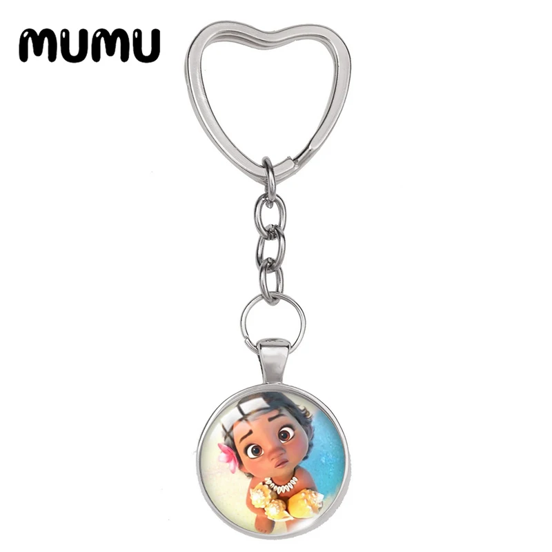 2024 New Moana Heart Keyring Princess Keychain Glass Dome Cabochon Jewelry Gifts Children