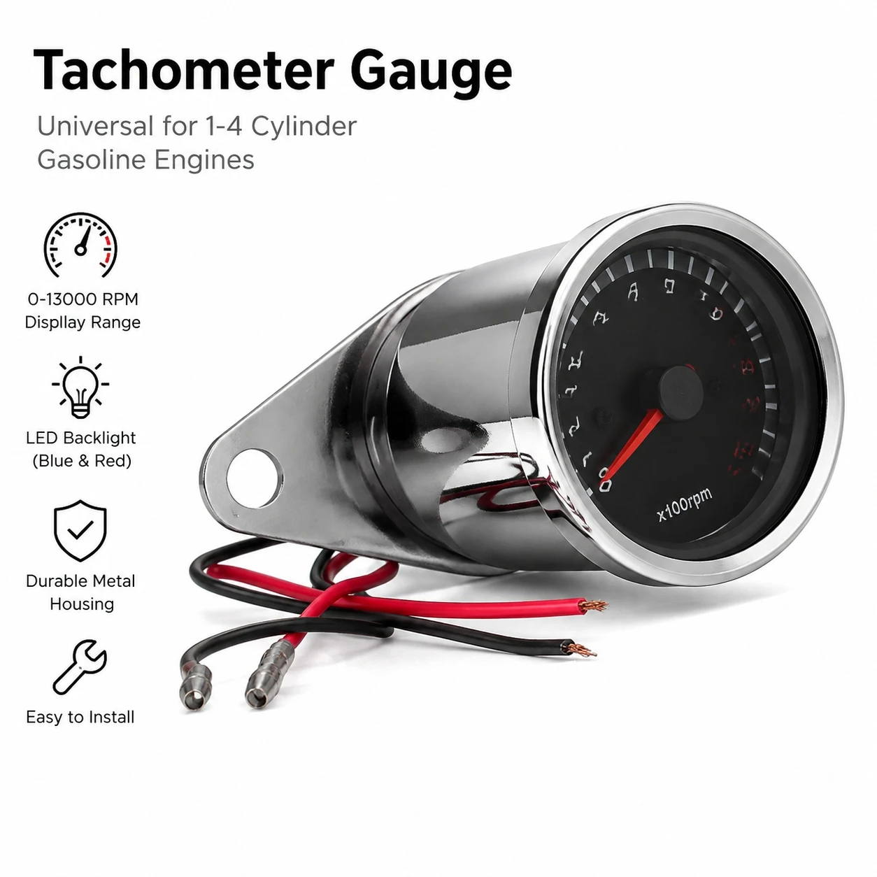 Retro Motorcycle Tachometer 12V LED Backlight RPM Gauge, 2 Colors Option, Engine Speed Meter For Ducati Universal