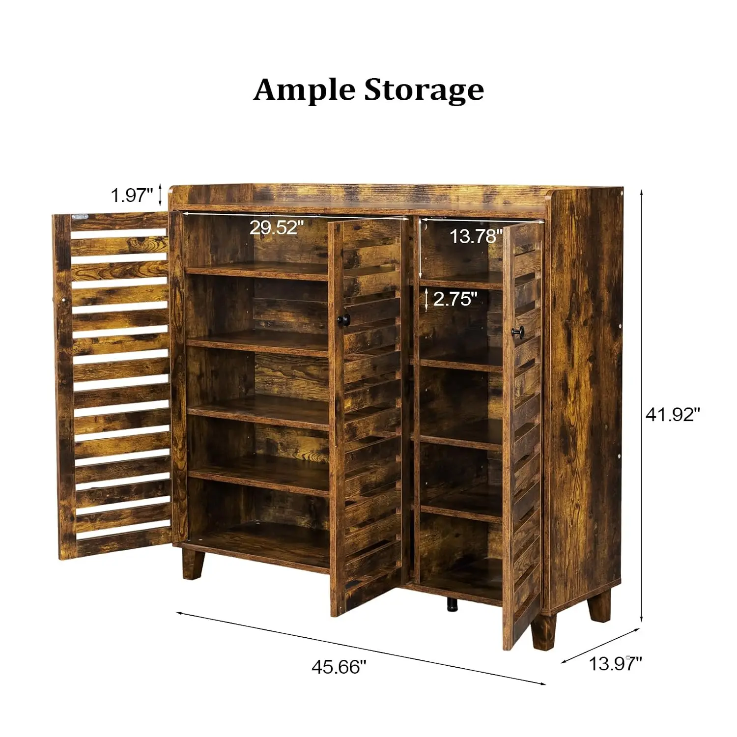 Large 3-Door 6-Tier Wide Wooden Shoe Cabinet Storage Organizer For Entryway 30 Pairs Farmhouse Rustic Brown, Customized