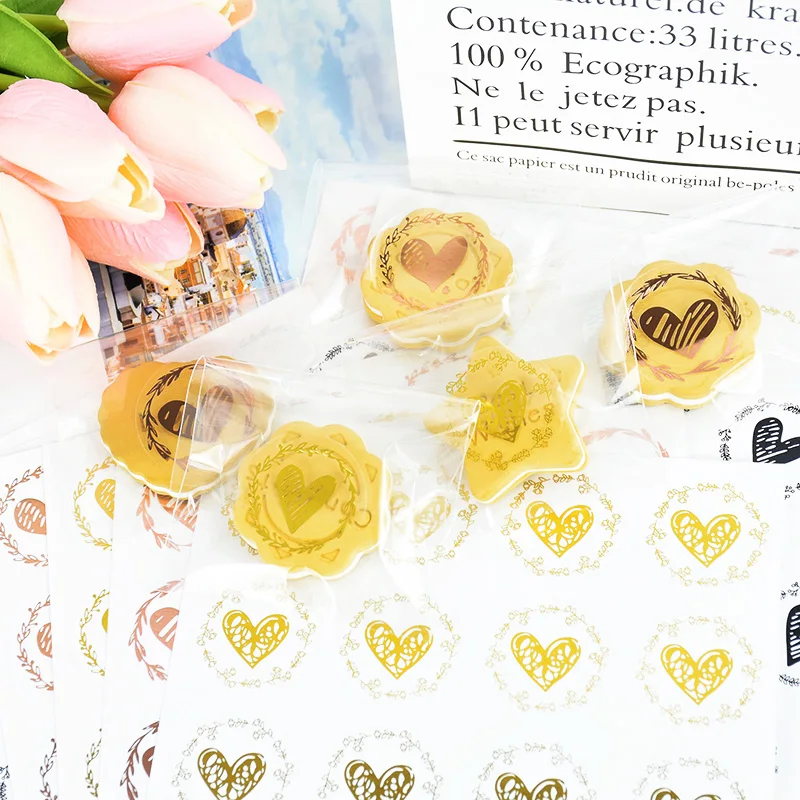 10sheets Bronzing Transparent Sealing Sticker Love Heart Round Gold Silver Black Envelop Candy Bag Lables for Baking Gift DIY