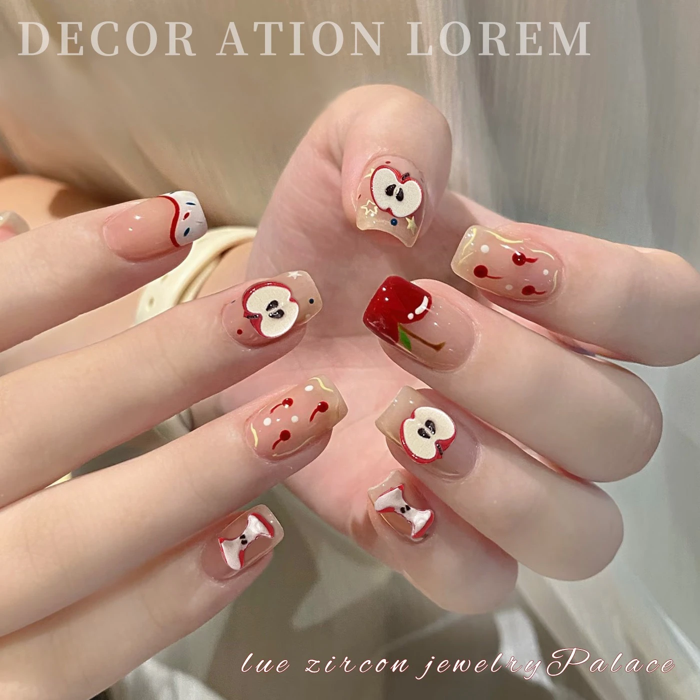 1Set Christmas Red Apple Nail Charms Simulation Fruit Slices Resin DIY Press On Nail Rhinestone Decorations