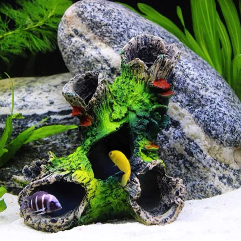 1pc Aquarium Tree Trunk Resin Decoration Fish Tank Ornaments Natural Appearance Statues For Hiding Shrimp And Fish Landscape