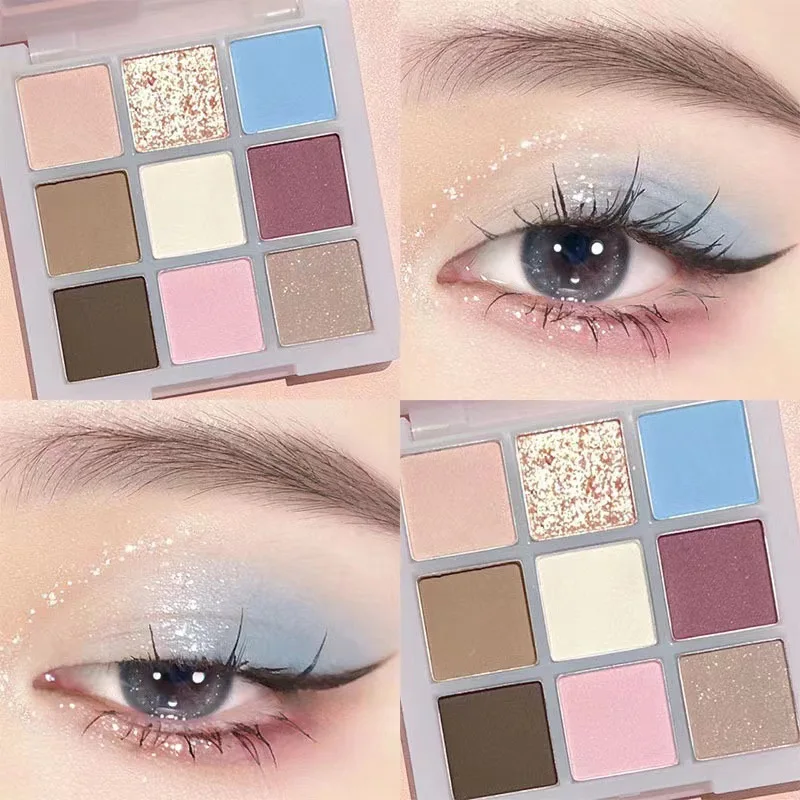 9 Colors Eyeshadow Palette Pearlescent Matte Grey Purple Eye Shadow Makeup Palette Glitter Eye Pigment Palett Eyes Makeup