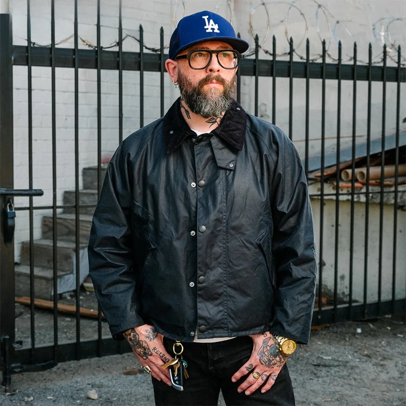 

Men's Casual Wax Jaet Waterproof Workwear Spring Autumn Plaid Windproof Coat Loose Fit Long Sve ort Length Coat