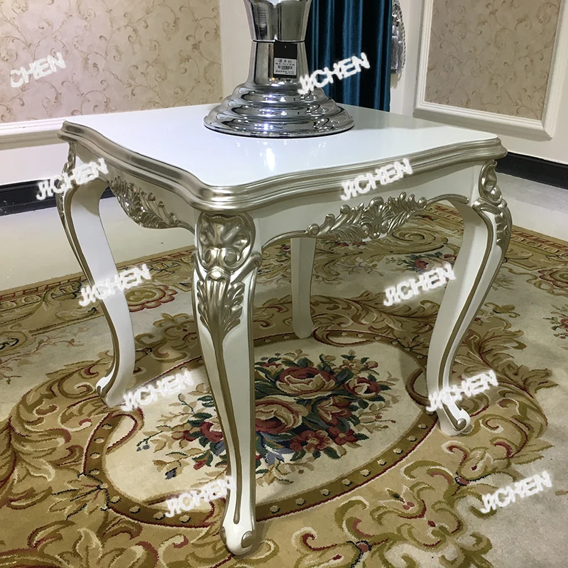 

XH French Solid Wood Small Coffee Table, European Luxury Carved Square Corner Table, Living Room Table Next To Sofa, Bedroom Dec