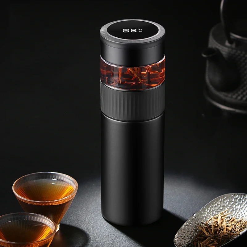 Smart LED Insulated Flask, Stainless steel temperature display water bottle with tea strainer for coffee and tea Travel Cup