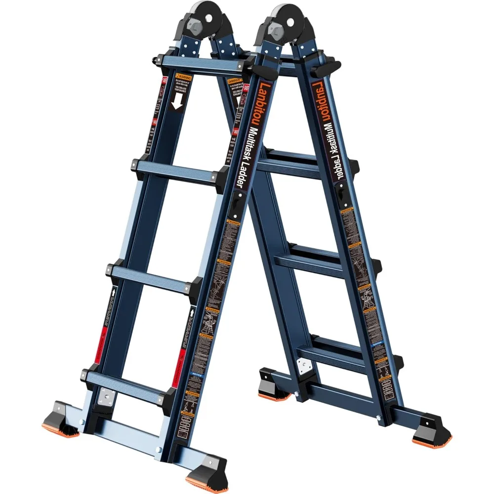 Ladder, A Frame 4 Step Ladder Extension, 14 FT Anti-Slip Multi Position Ladder, Storage Folding Ladder, 300 lbs Security Load Te