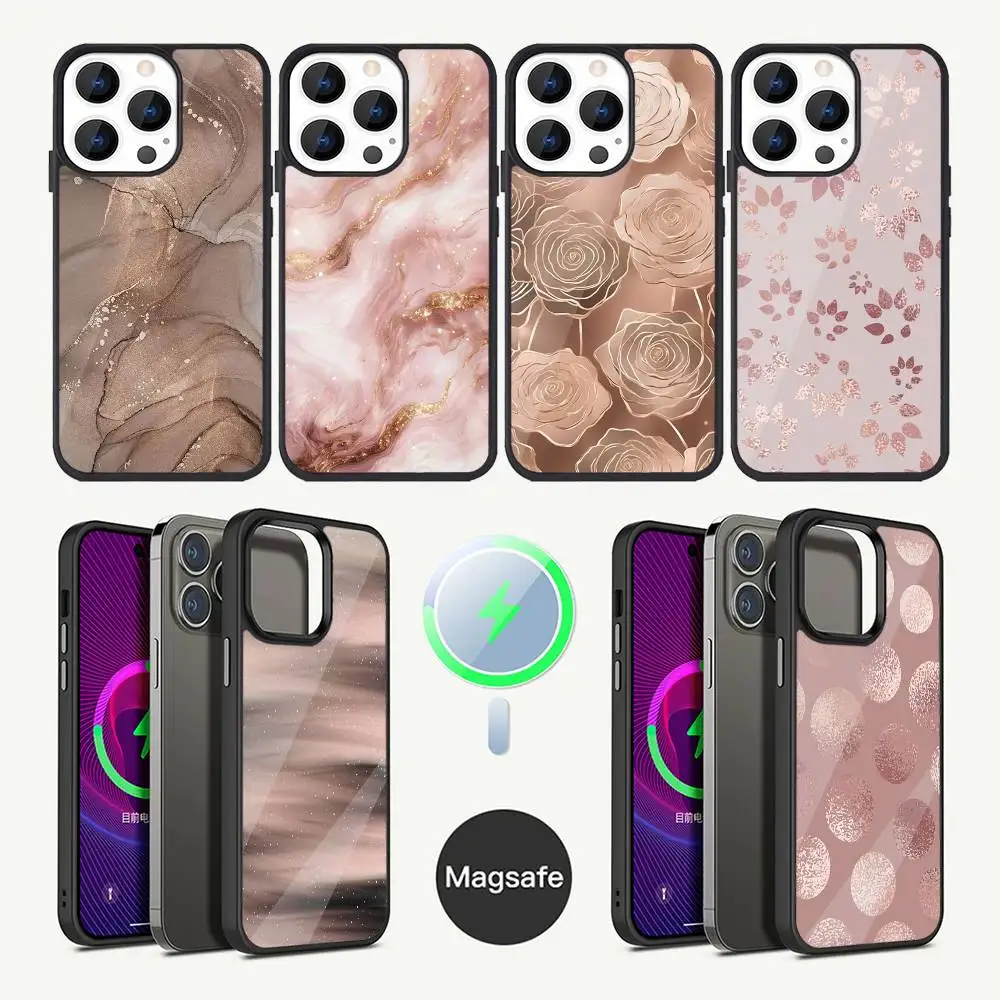

Beautiful Rose gold art Phone Case For iPhone 16,15,14,13,12,11,Plus,Pro,Max Mini Magsafe Magnetic Wireless Charging