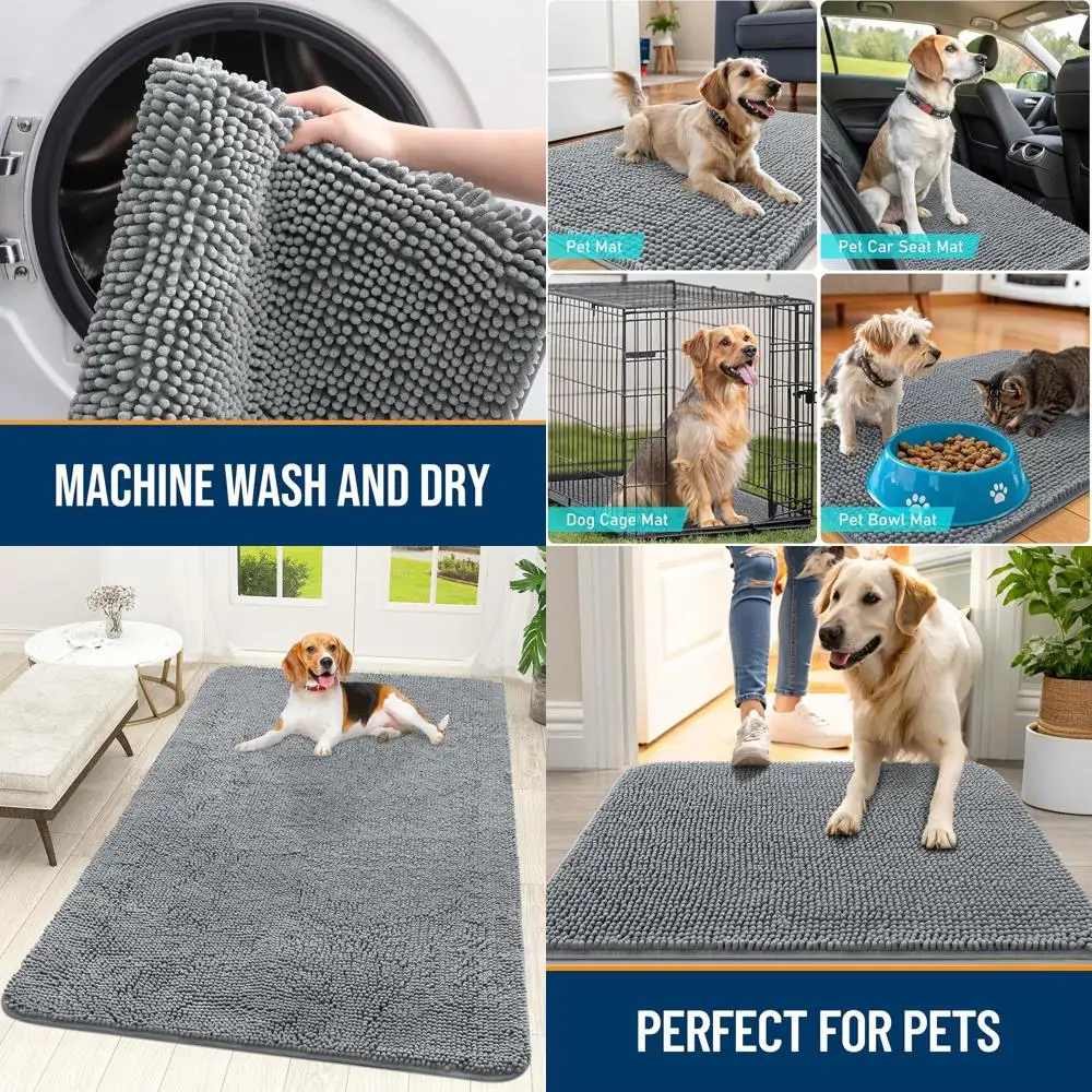 

Durable Chenille Door Mat for Dogs, 59x35cm, Absorbs Moisture & Dirt, Non-Slip, Washable, Grey