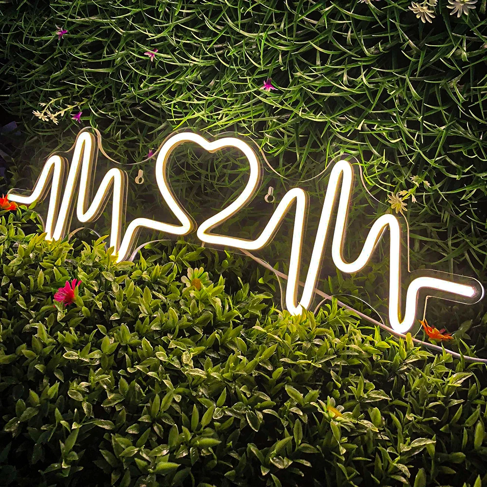 Ineonlife Heartbeat Neon Sign Light LED Love Logo Lamp Wedding Lighing Confession Background Bedroom Bar Wall Decor USB Powered