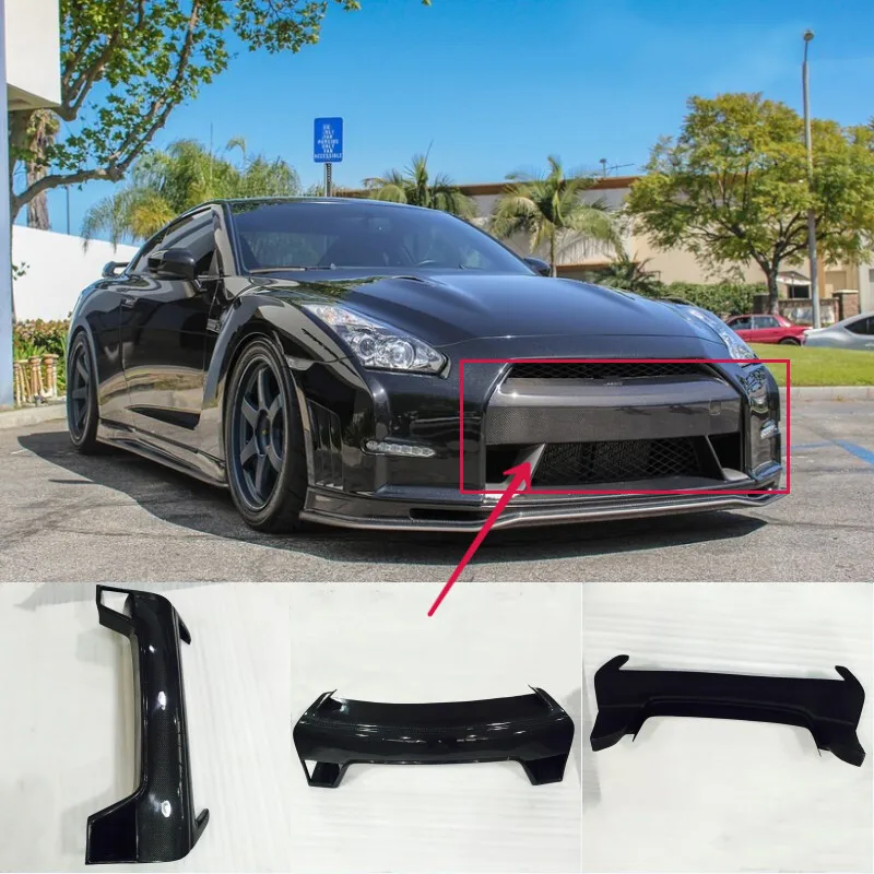 

Для Nissan 13-16 GTR R35 передний бампер из углеродного волокна, носовая крышка, сетчатая накладка