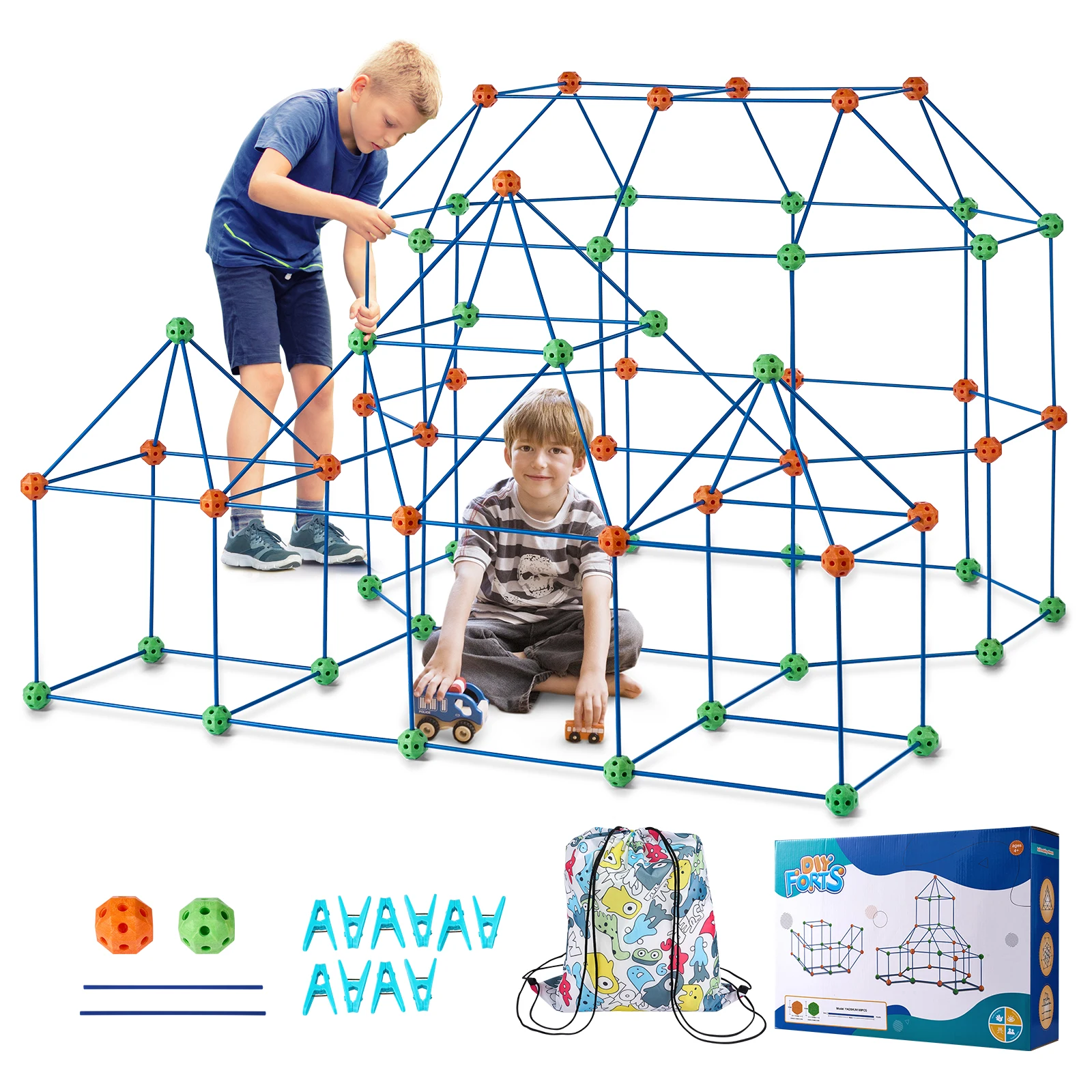 

SucceBuy Fort Building Kit for Kids Building Toys with 120 Rods 60 Balls Indoor Outdoor Play Tent for Children Educational Gift