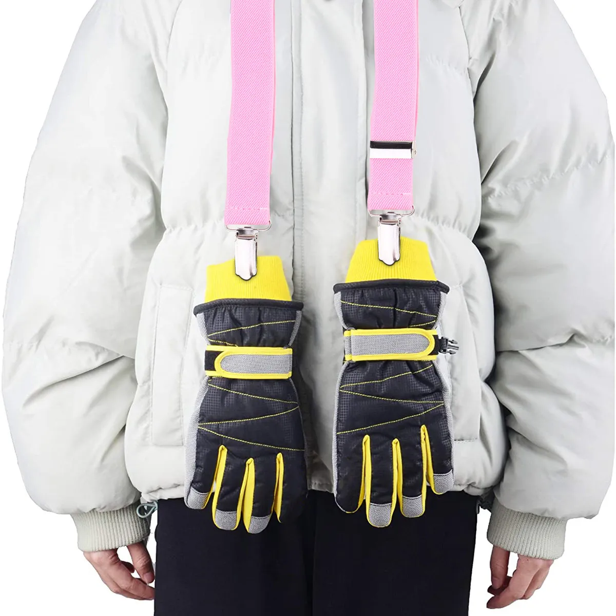 

2 шт. Детские перчатки с клипсой для шапки, эргономичный дизайн, износостойкие, устойчивые к коррозии, для улицы, зимние, с держателем, легко носить с собой, надежно фиксируются