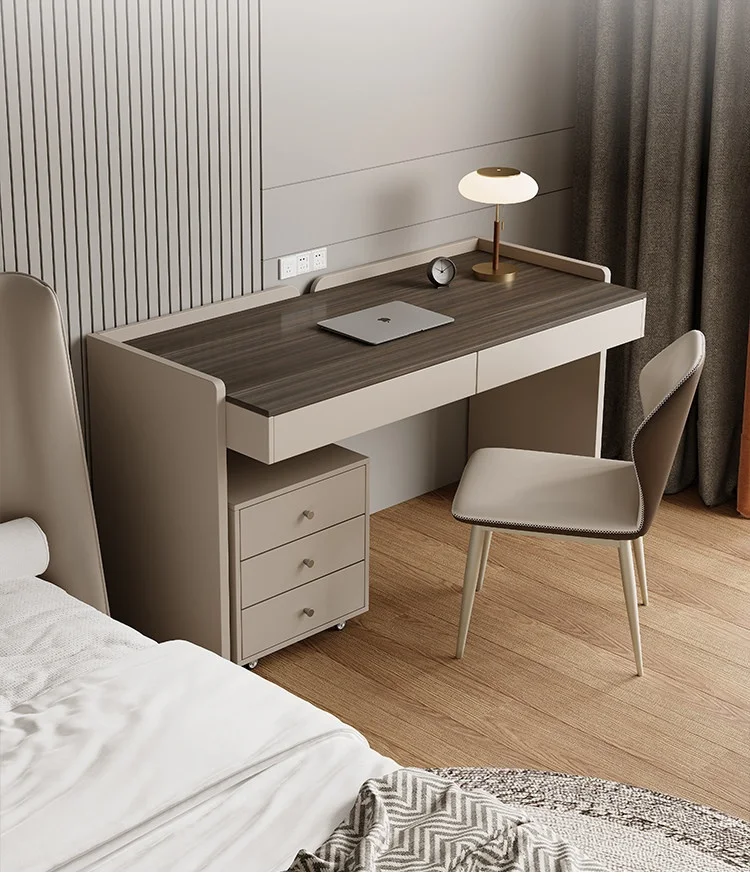kf-Italian Minimalist Movable Desk Light Luxury Modern Bedroom Home Wood Study Bedside Computer Makeup All-in-one！