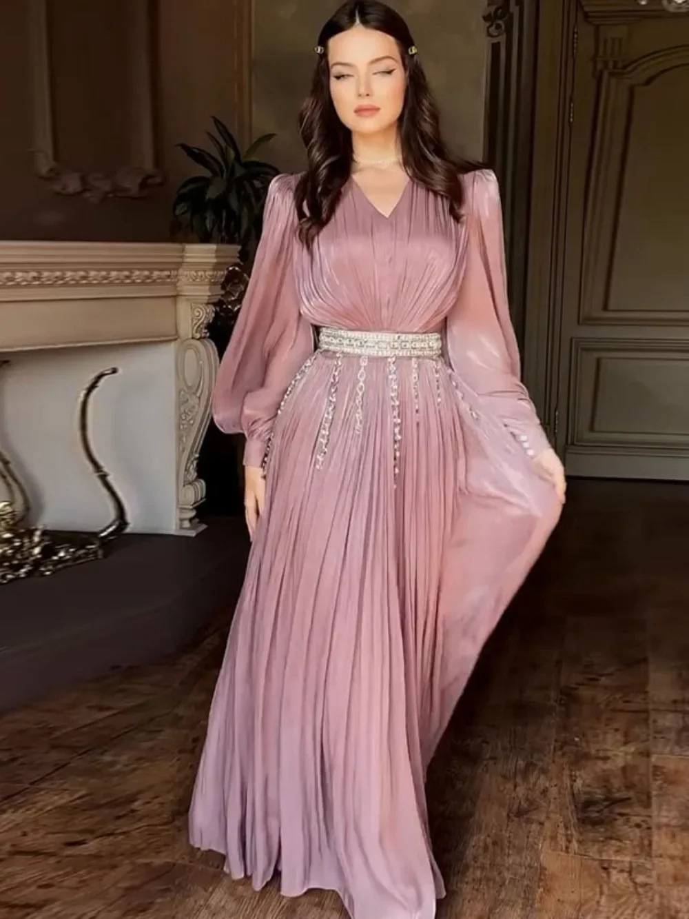 Eid Muslim Party Dress Women Abaya party Silky long Dresses belt Dubai Ramadan Abayas Moroccan Caftan Kaftan Vestidos Largo 2025