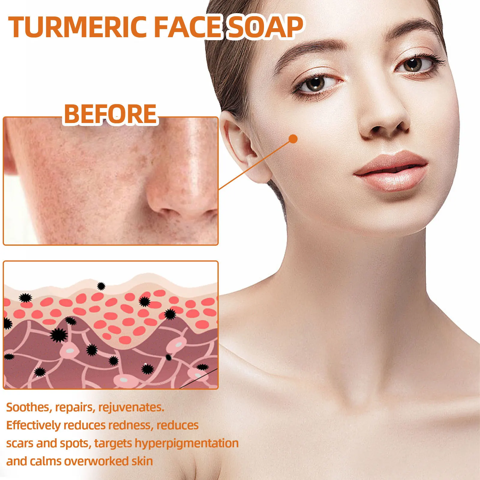 100G West & Month Turmeric Face Soap Facial Repair Gentle Cleaning Fade Spots Smooth Fine Lines Facial Soap Deep Cleaning