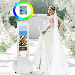 Portable iPad Photo Booth Selfie Station Machine Metal Shell with LCD Screen RGB Ring Light for Parties Christmas Events Wedding