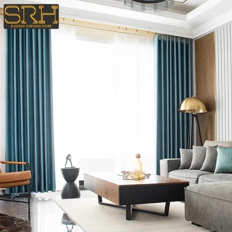 

Light Luxury Small Texture Jacquard Full Blackout Cloth Curtains for Living Room Simple Solid Color Fabric Custom White Tulle