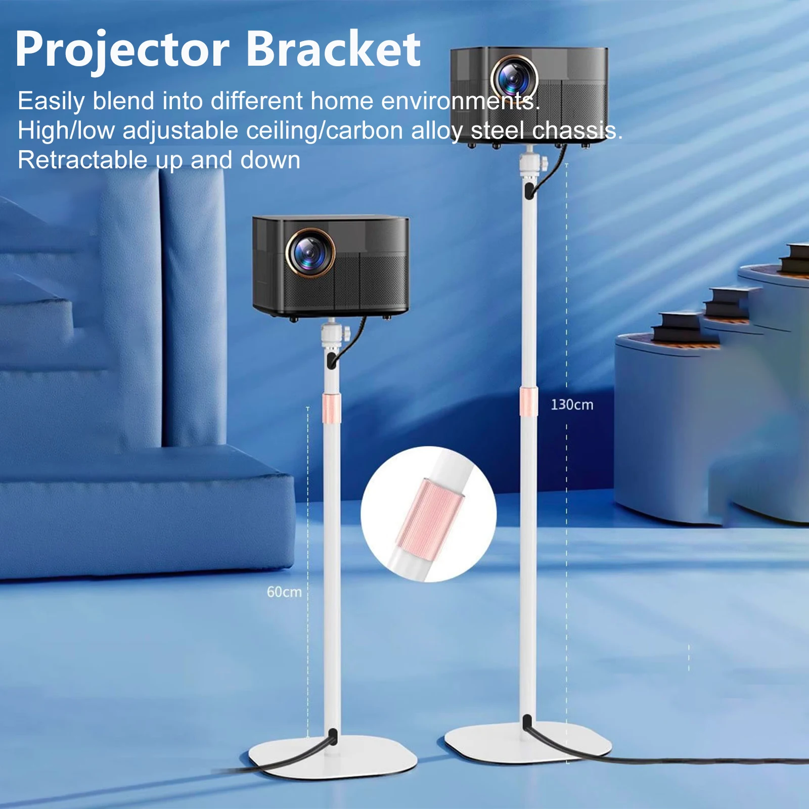 120cm Floor Projector Support Stand Metal Holder Multi-angle Adjustable 360 PTZ Rotating Internal Pass Wire Projector Brackets