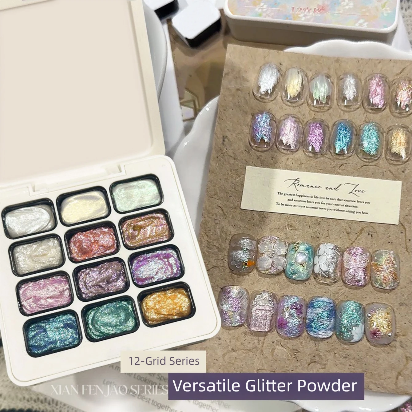 MIANEL 2026 New 12-Grid Opal Fine Glitter Slightly 3D Fairy Pink Cream Fall/Winter Mood Nail Gel