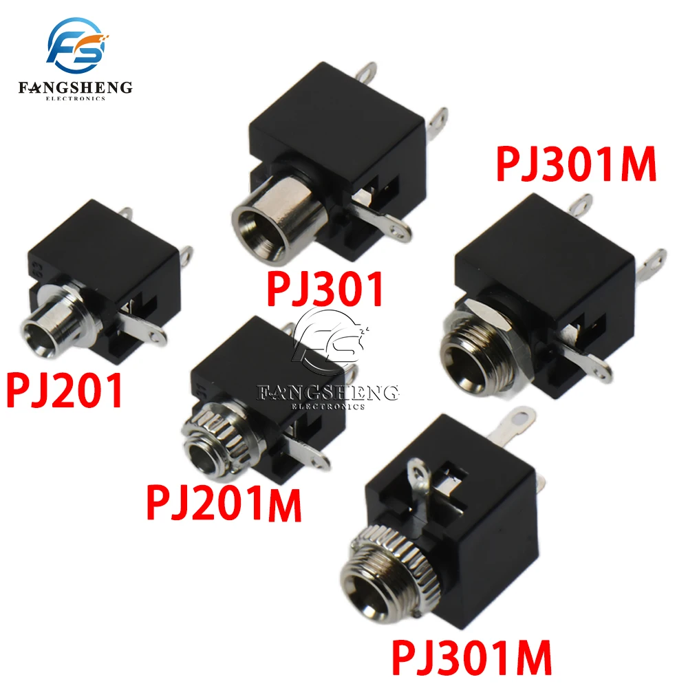 10/100PCS  PJ-201M PJ301M 2.5MM 3.5MM  Headphone Jack Audio Jack Connector 2.5 3.5 Mono Audio Socket PJ201 PJ-301M 3 Feet 3Pin