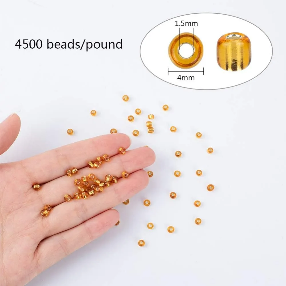 About 4500 Pcs 6/0 Glass Seed Bead Silver Lined Goldenrod Round Pony Bead Waist Beads Mini Spacer Beads Diameter 4mm for Jewelry