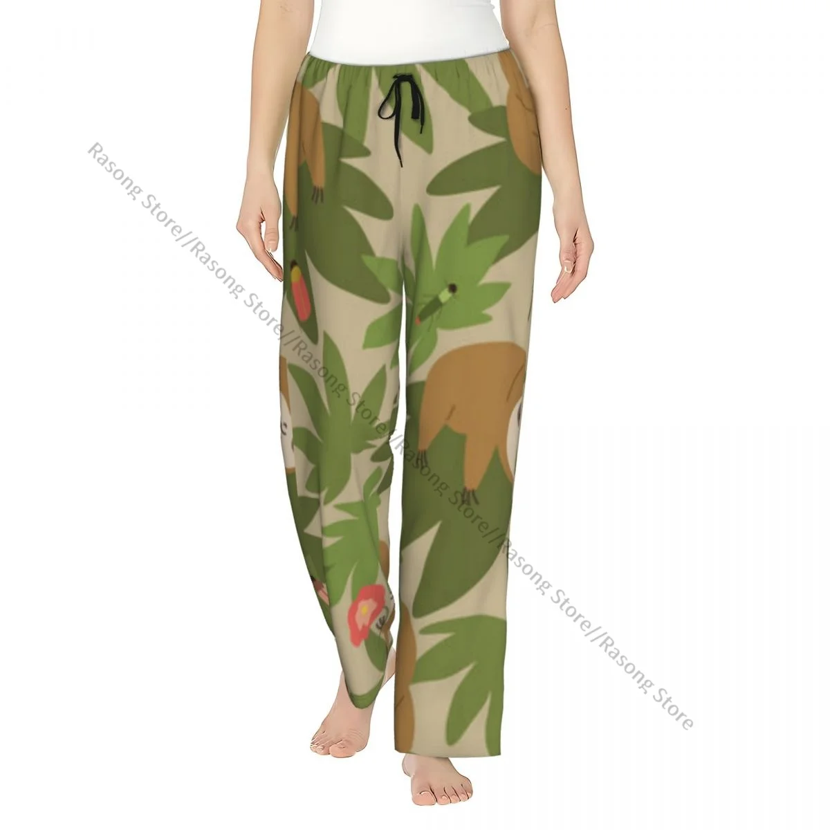 

Cute Little Sloth With Beetles Women Sleep Pants Warm Flannel Lounge Pants for Winter Nights